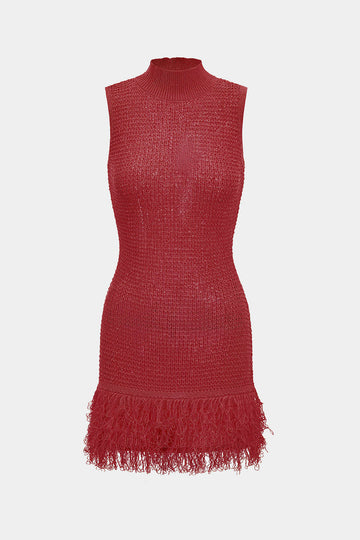 Knit Fringe Sleeveless Dress