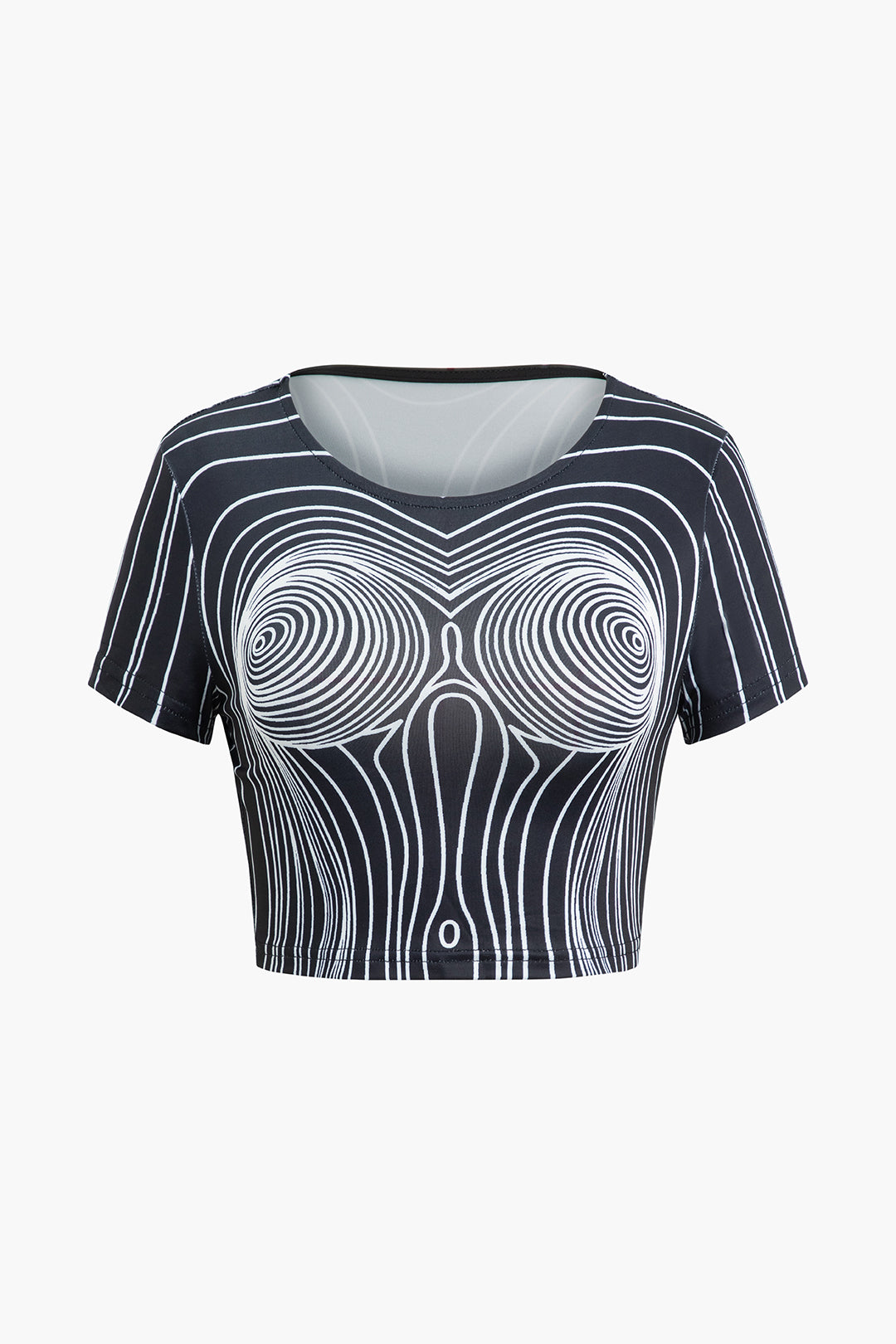 Abstract Line Print Round Neck T-shirt