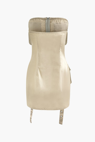Multi Pocket Zipper Strapless Cargo Mini Dress