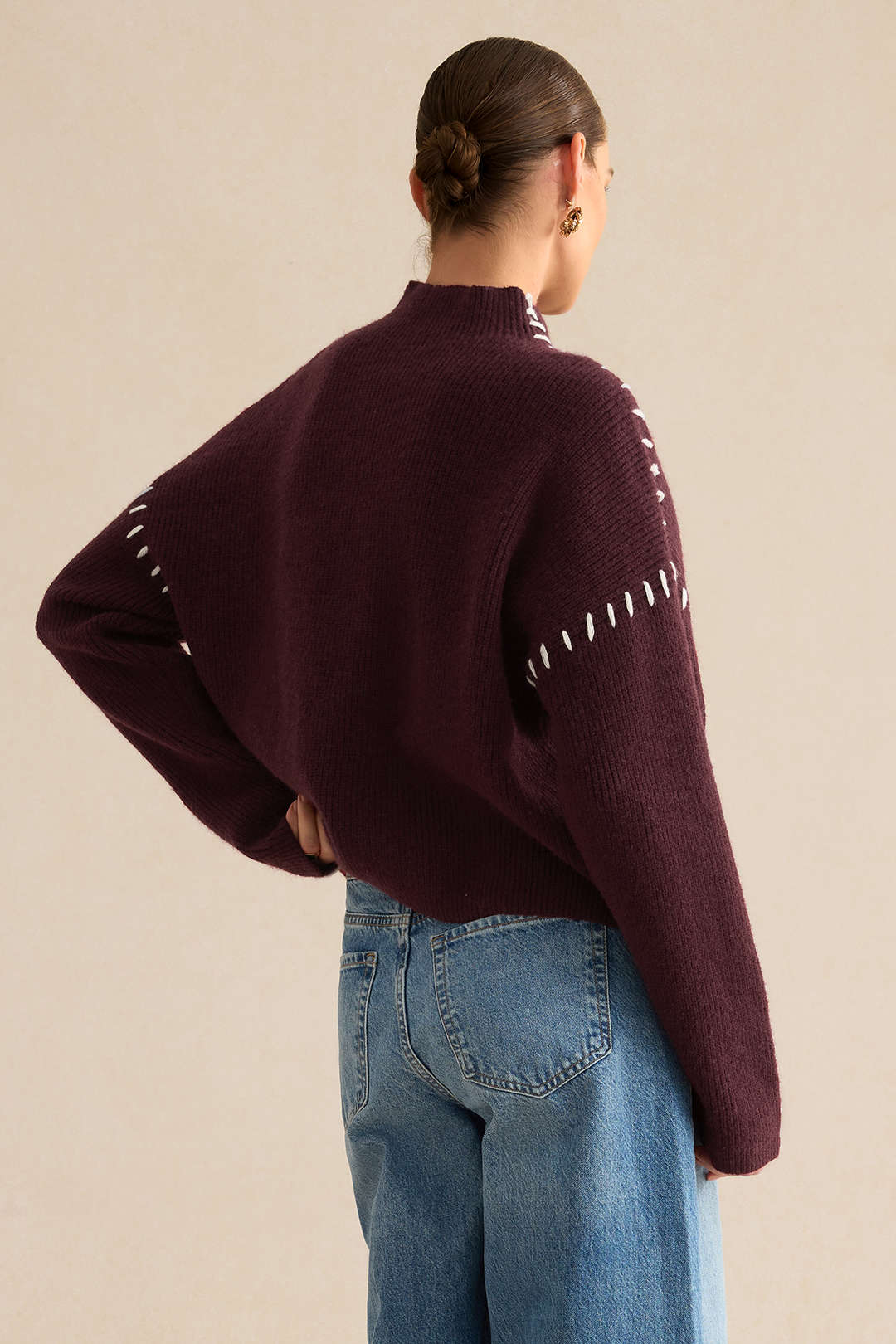 Contrast Sweater Long-Sleeve Top