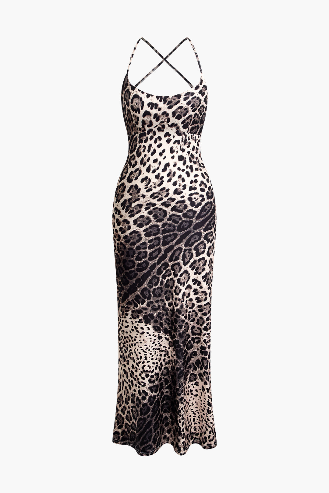 Leopard Print Backless Tie Maxi Dress