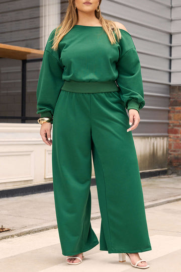 Plus Size Shirred Waistband Pleated Trousers