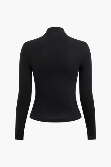 Mock Neck Ruched Front Long Sleeve Top