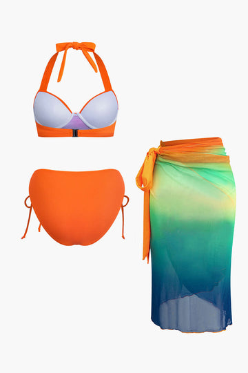 Halter Bikini With Ombre Sarong Set