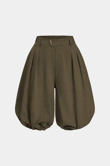Solid Ruched Lantern Shorts