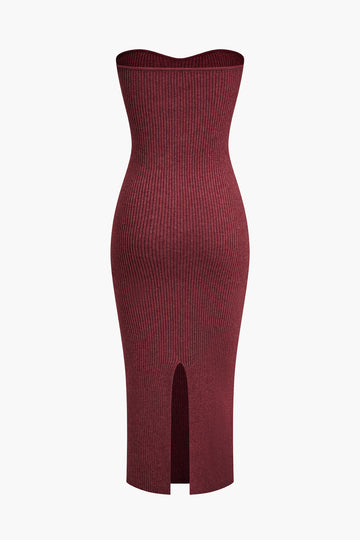 Ribbed Knit Strapless Midi Dress And Bolero Set