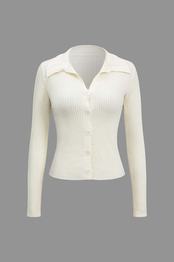 Solid Knit Button Long-Sleeve Top