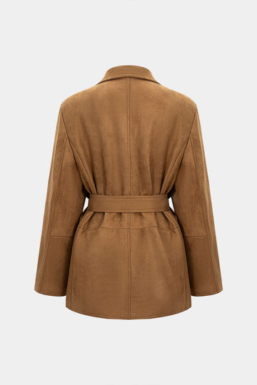 Suede Notched Lapel Tie-Up Pocket Blazer