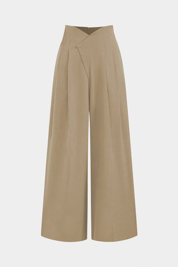 Pleated Asymmetrical Wide Leg Trousers