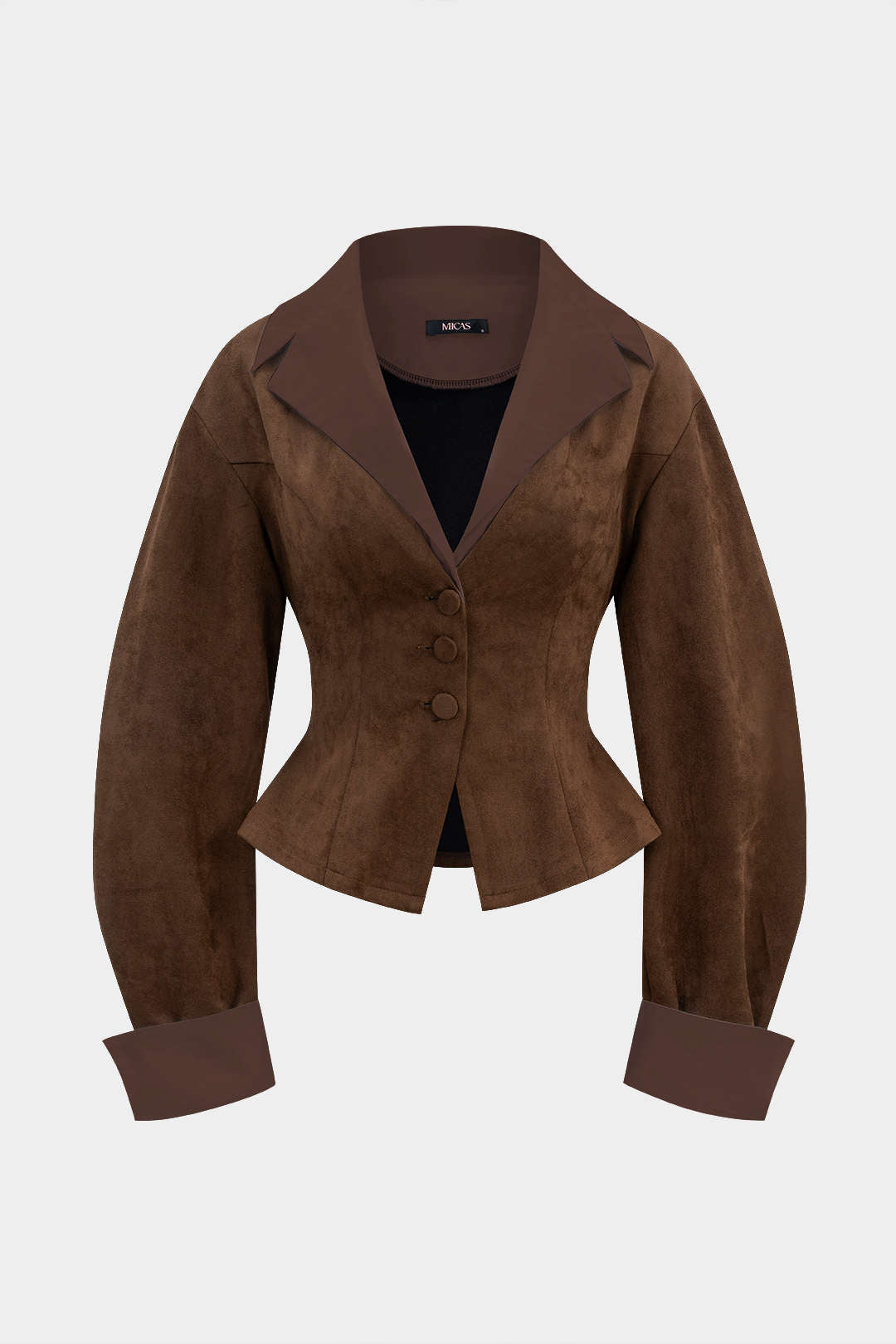 Suede Patchwork Notched Lapel Button Jacket