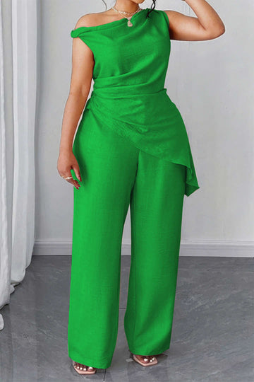 Plus Size Asymmetrical Ruched Trousers Set