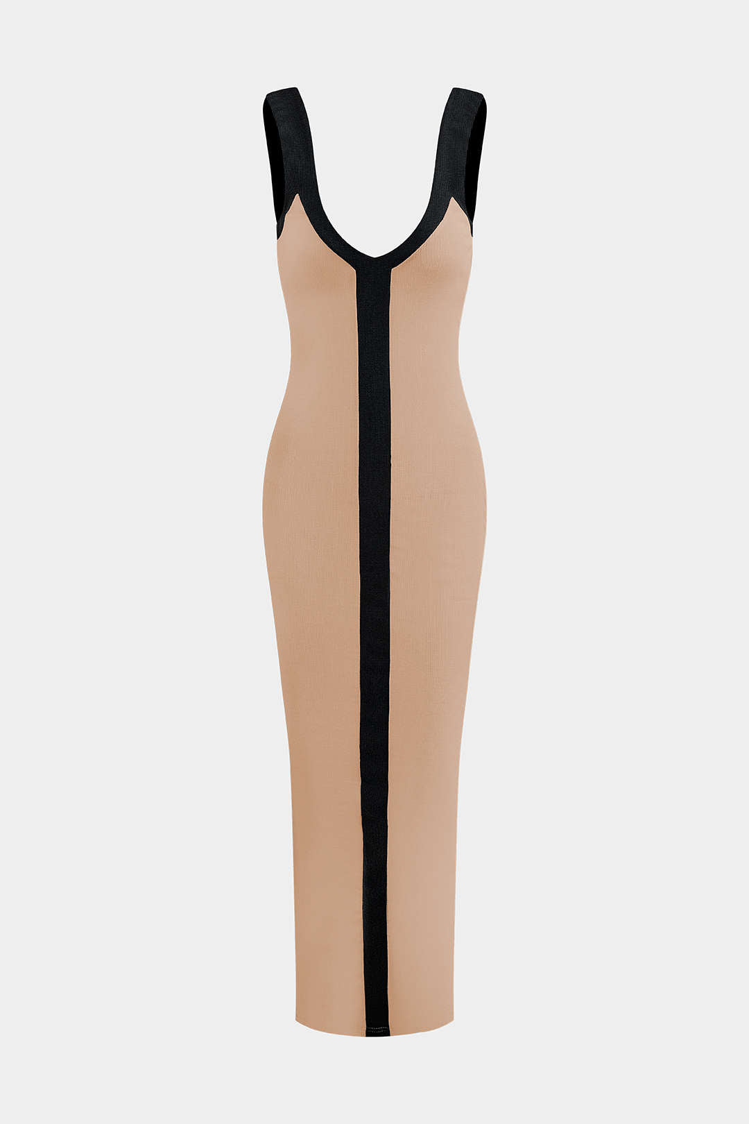 Colorblock V-neck Ribbed Split Maxi Dress