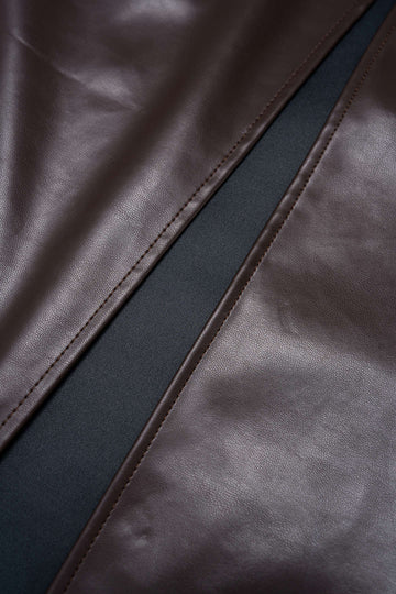 Faux Leather Patchwork Ruched Sleeveless Midi Dress