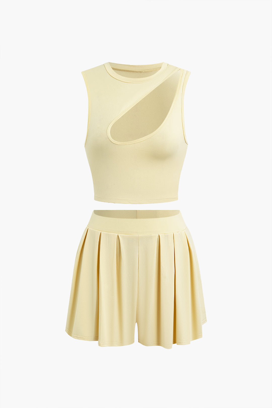 Cut Out Sleeveless Top and Pleated Shorts Set