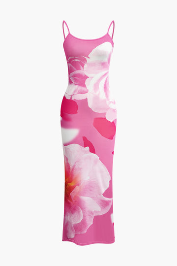 Floral Print Slit Slip Maxi Dress
