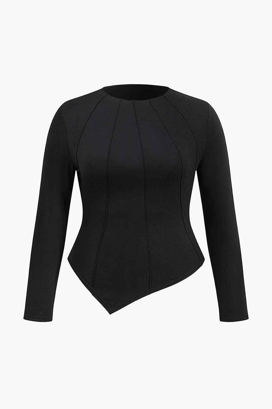 Plus Size Asymmetrical Long-Sleeve Round Neck Top