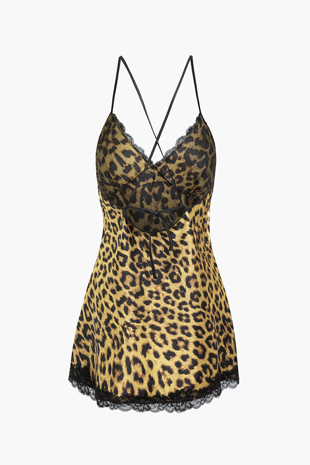 Leopard Print Lace Trim Dress Lingerie