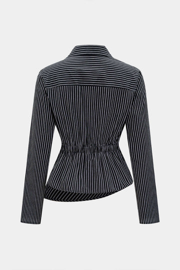 Stripes Print Asymmetrical Button Long-Sleeve Shirt
