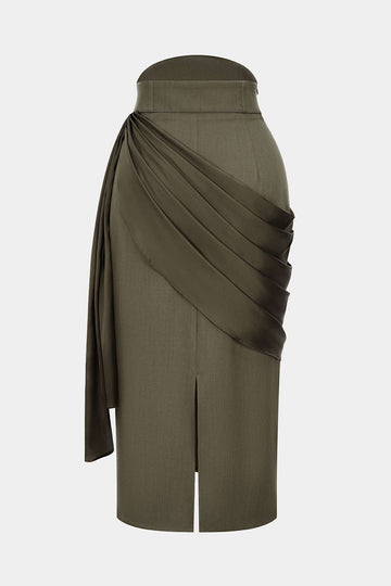 Satin Asymmetrical Ruched Skirt