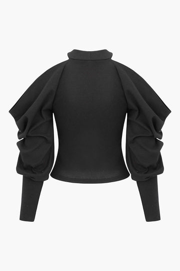 Cold Shoulder Balloon Sleeve Knit Top