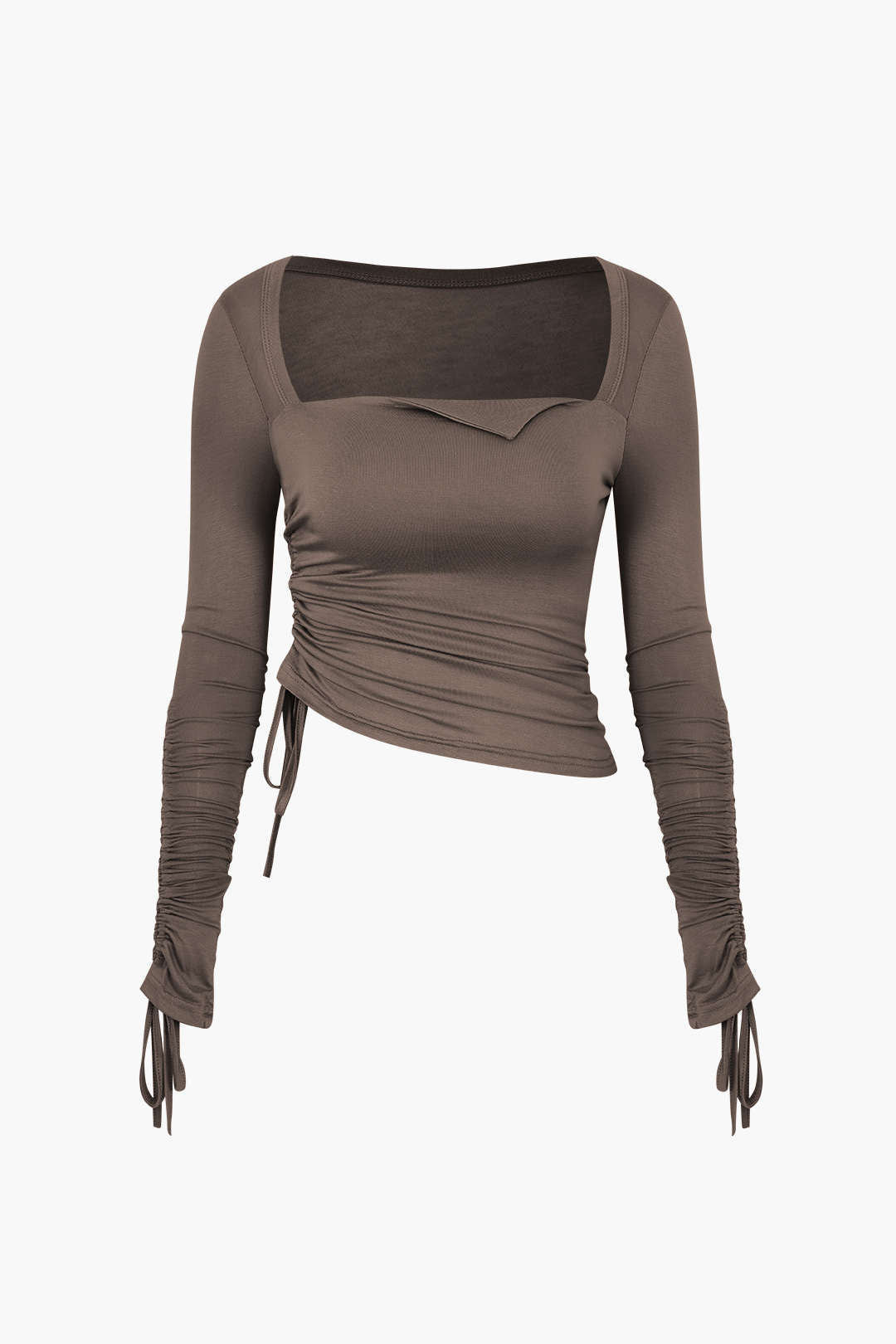 Square Neck Drawstring Ruched Long Sleeve Top – Micas