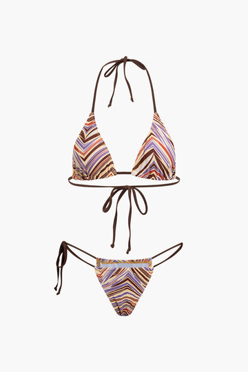 Contrast Striped Bikini Set