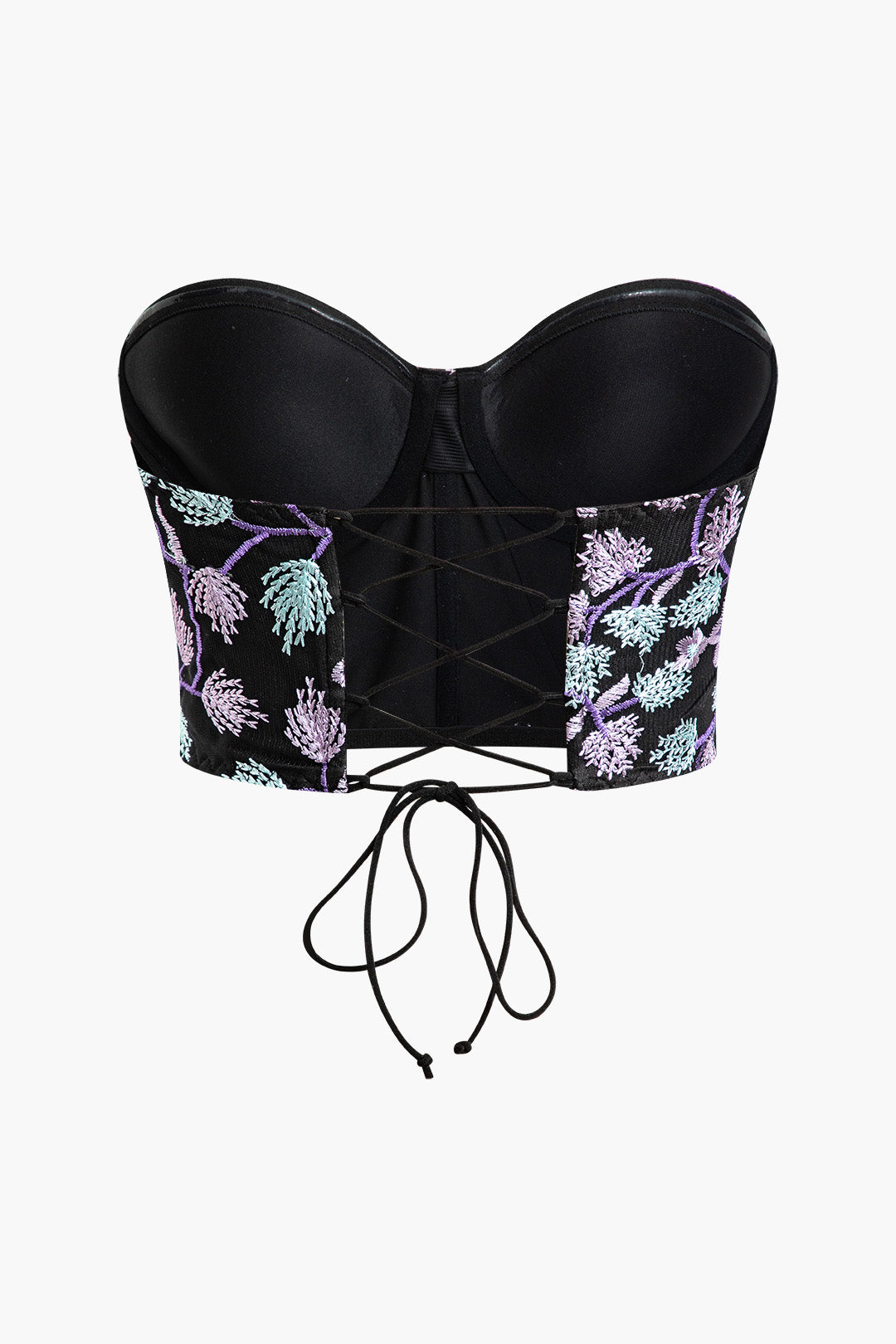 Flower Embroidery Tie Back Bustier Tube Top