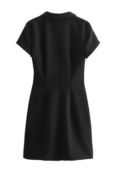 V-neck Buckle Short Sleeve Mini Dress
