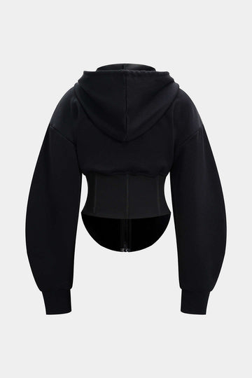 Zipper Drawstring Corset Hoodie