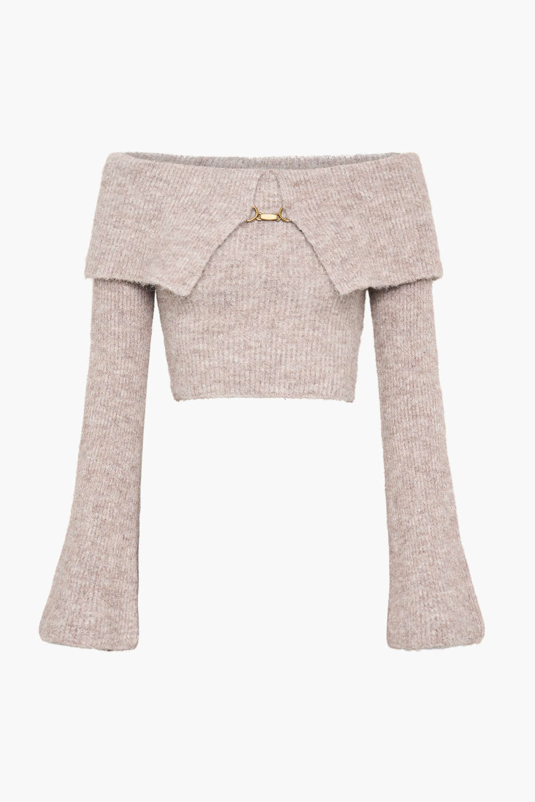 Solid Knit Metallic Off Shoulder Långärmad Topp