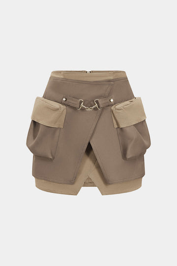 Faux Leather Contrast Pocket Skirt