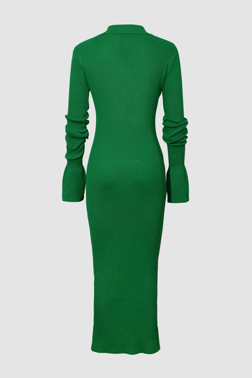 Muschelhülle gerippte Knöpfe unten Maxikleid