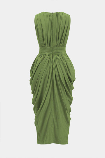 Ruched V-Neck Sleeveless Maxi Dress