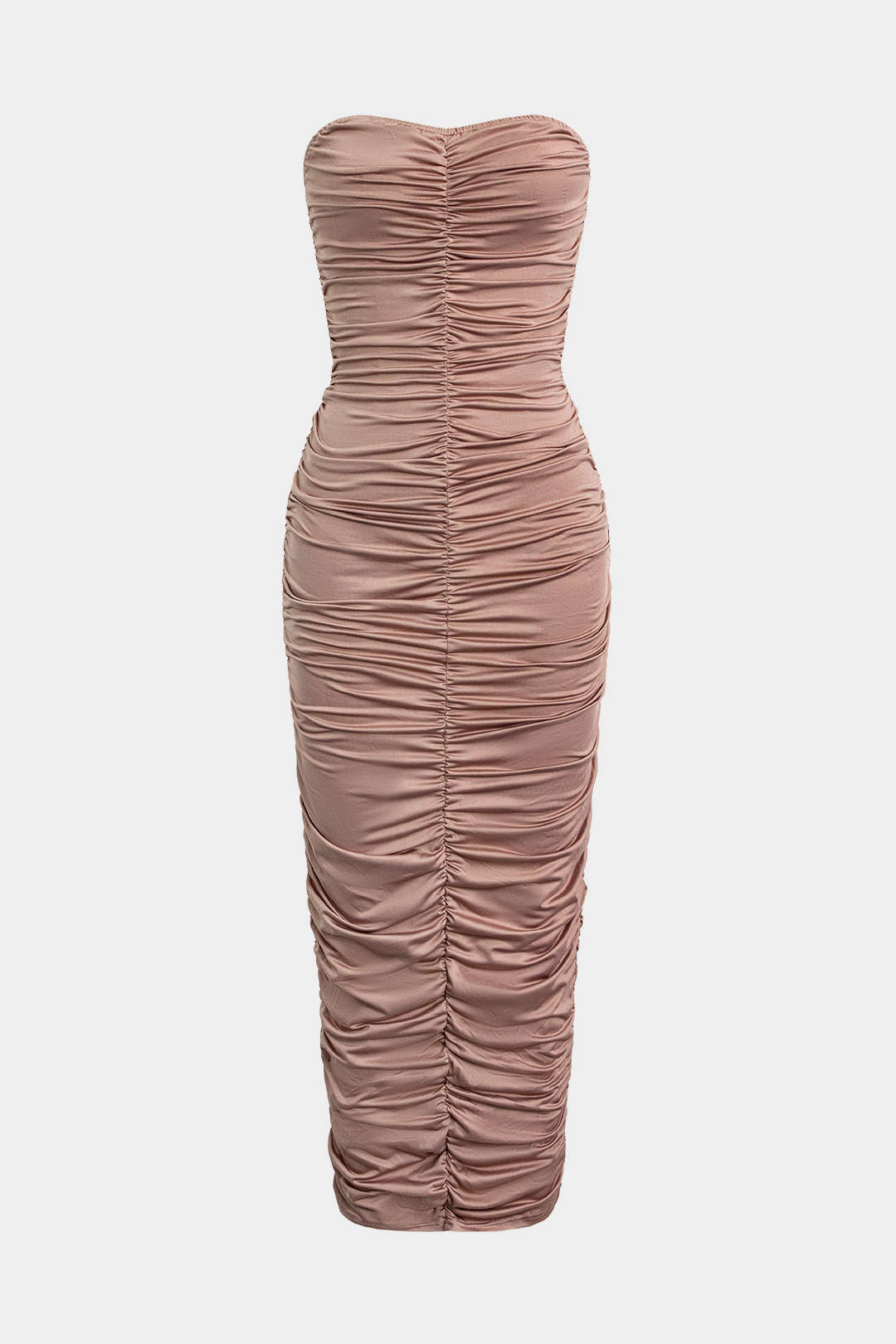 Solid Ruched Strapless Midi-klänning