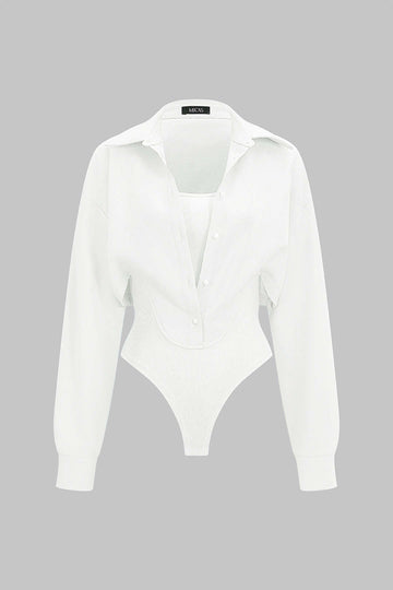 Patchwork Button Long Sleeve Bodysuit