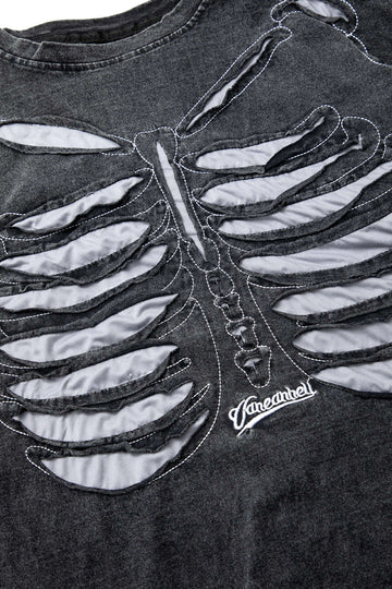 Skeleton Design Round Neck Distressed T-shirt