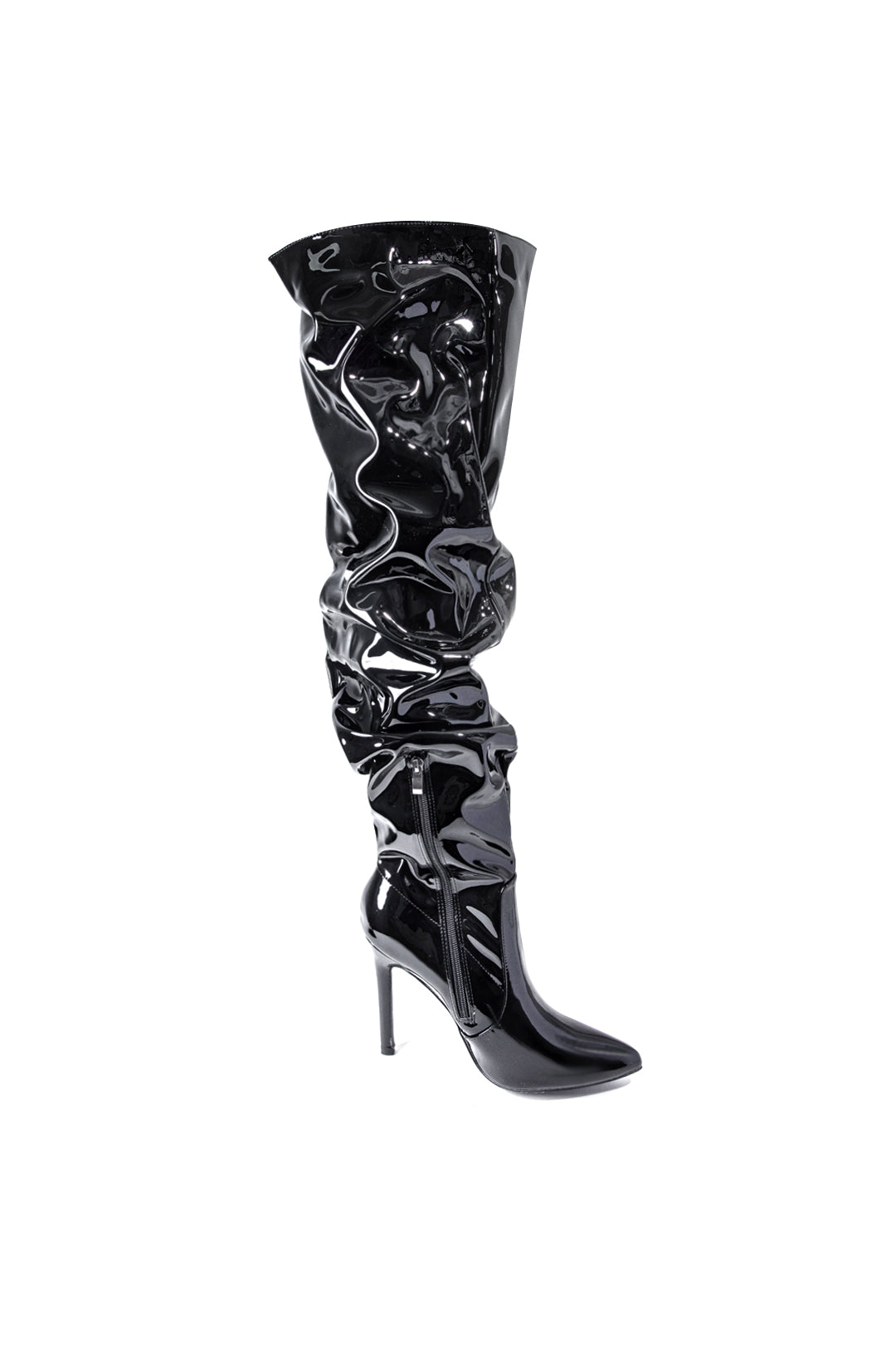 Artificial Patent Leather Pointed Toe Knee High-heeled Boots
