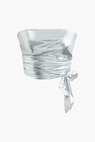 Metallic Tie Wrap Ruched Strapless Top
