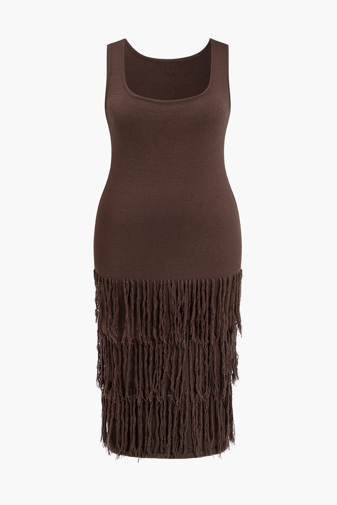 Plus Size Solid Knit Għonq Kwadru Dress