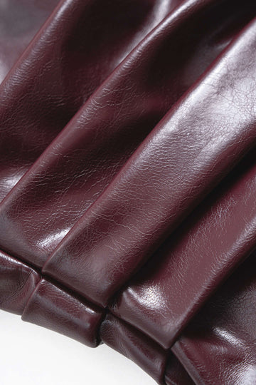 Faux Leather Patchwork Mock Neck Ruched Long Sleeve Maxi Dress