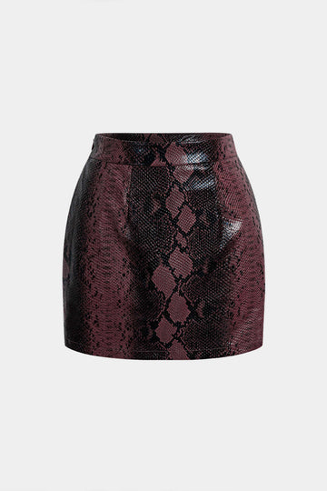 Snake Skin Print Faux Leather Skirt
