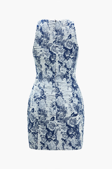 Floral Pattern Button Denim Dress