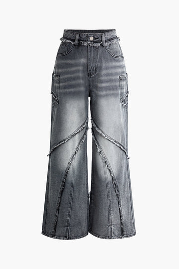 Fray Faded Wide Leg Jeans