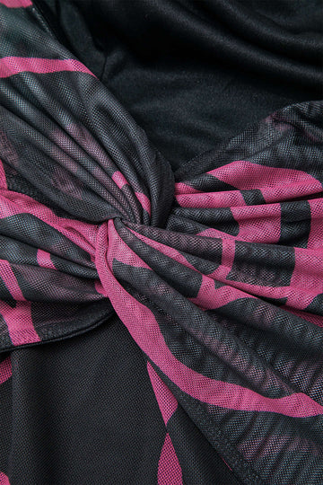 Abstract Line Print Mesh Twist Backless Cami Midi Dress