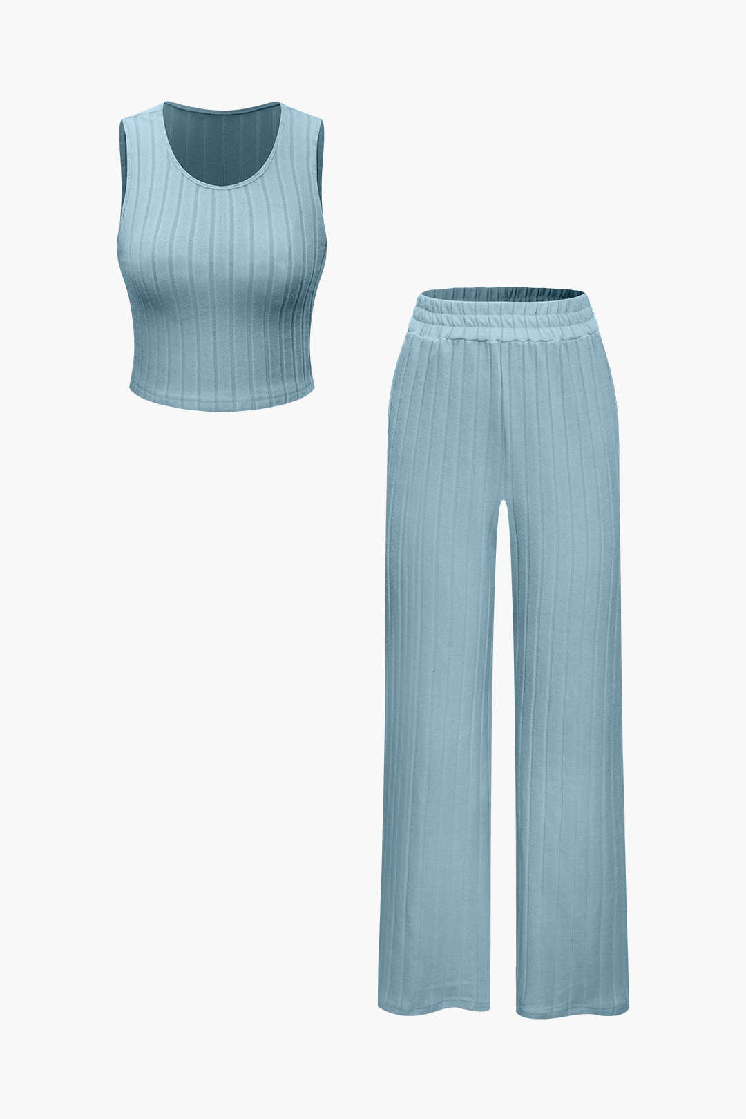 Basic Solid Knit Tank Top And High Waist Pants Set