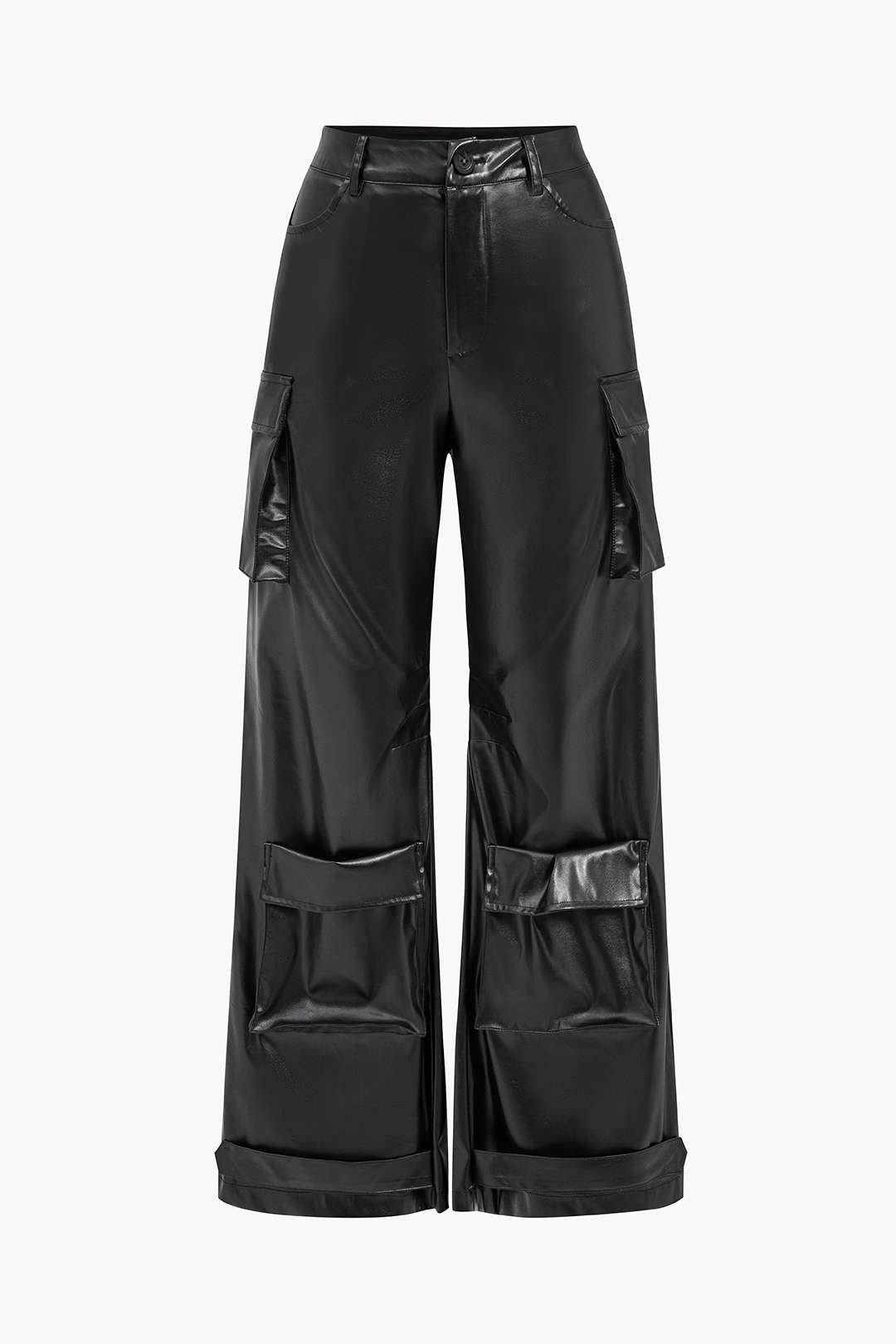 Faux Leather Pocket Wide Leg Trousers