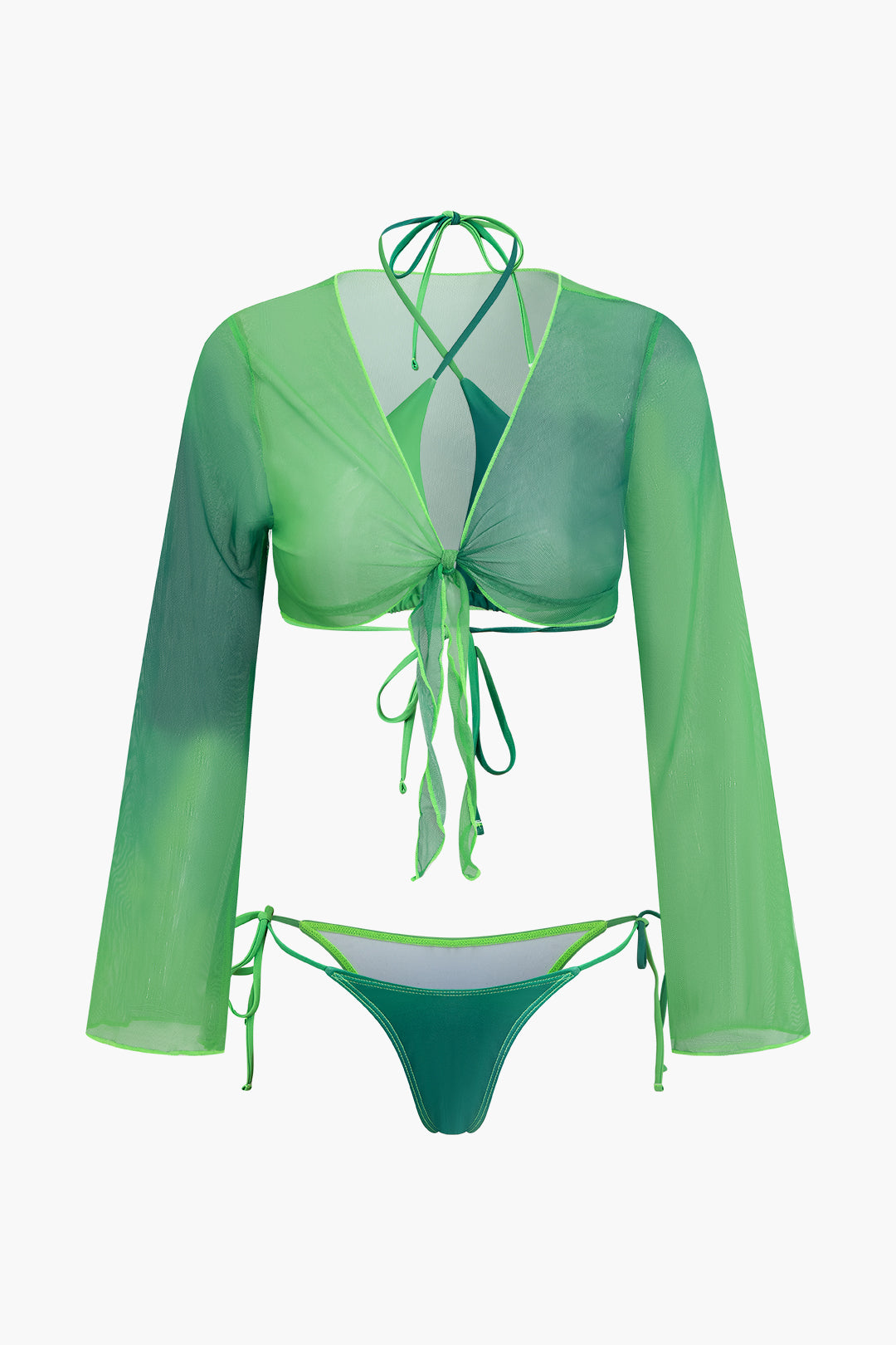 Ombre Contrast Cross Tie Halter Bikini 3-Piece Sets