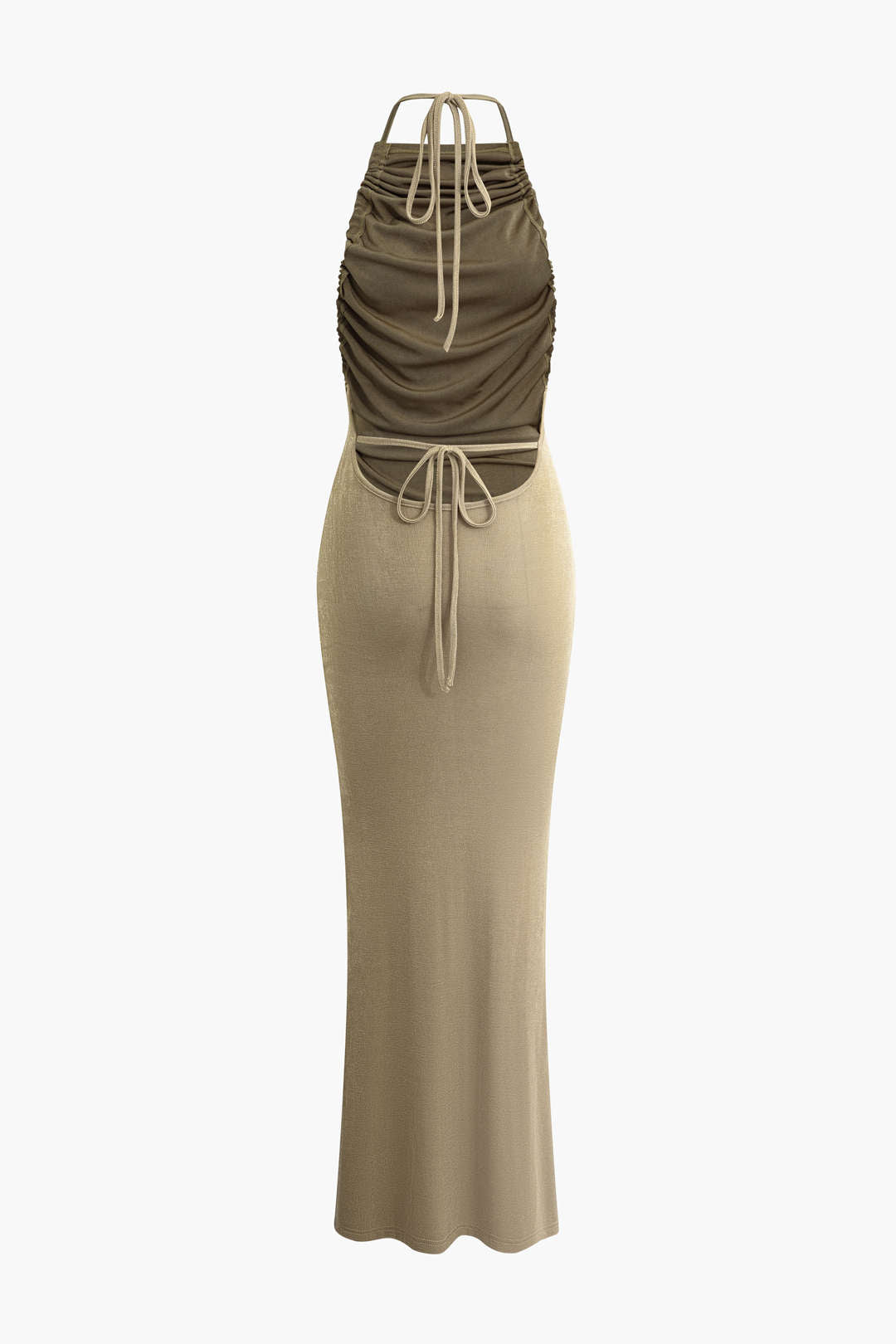 Backless Halter Ruched Maxi Dress