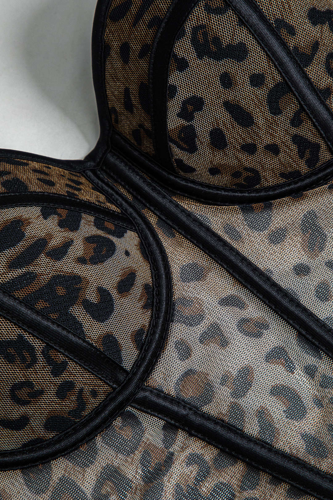 Leopard Print Mesh Sheer Korsett Cami Top