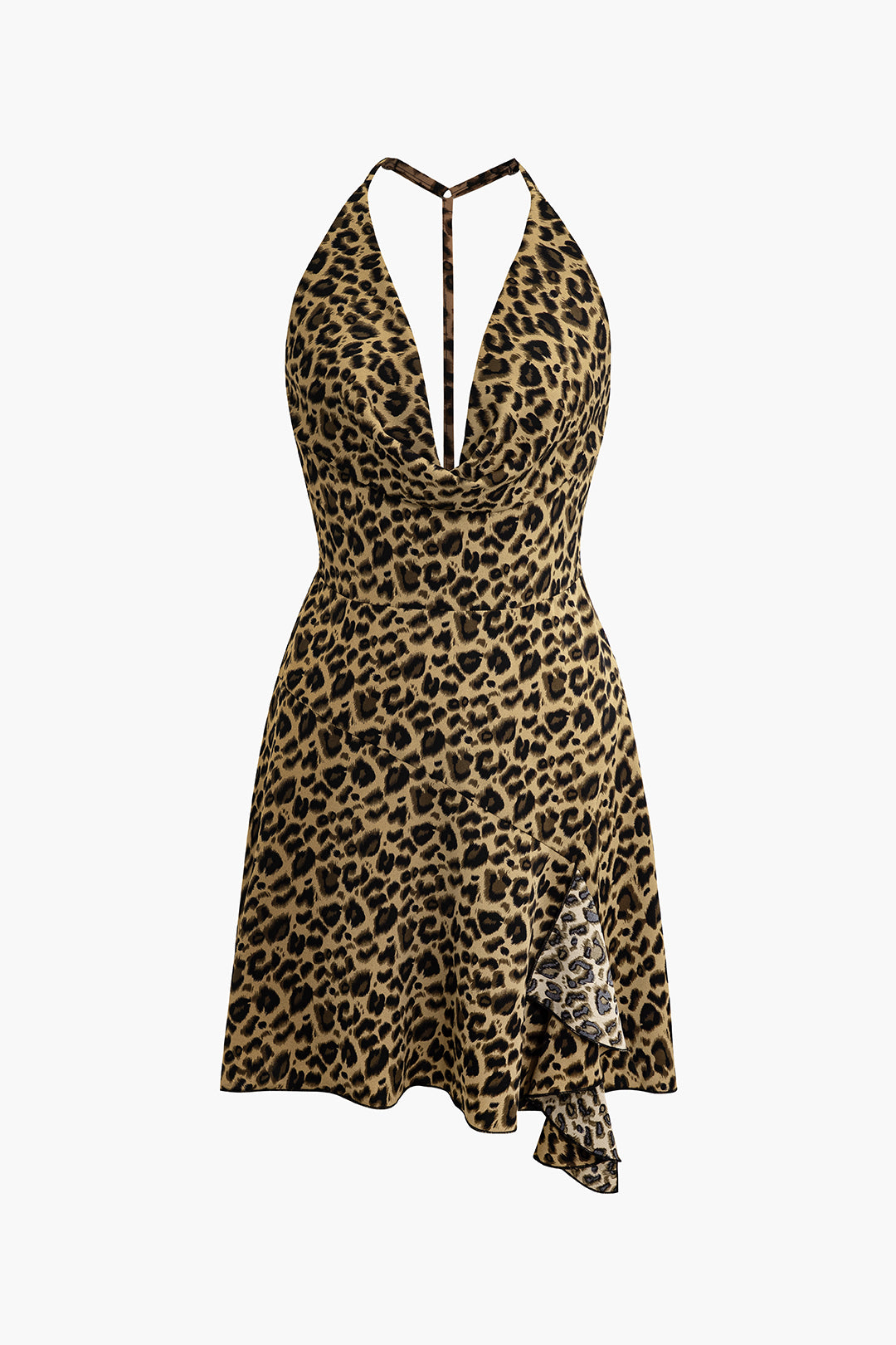 Leopard Print Cowl Neck Mini Dress